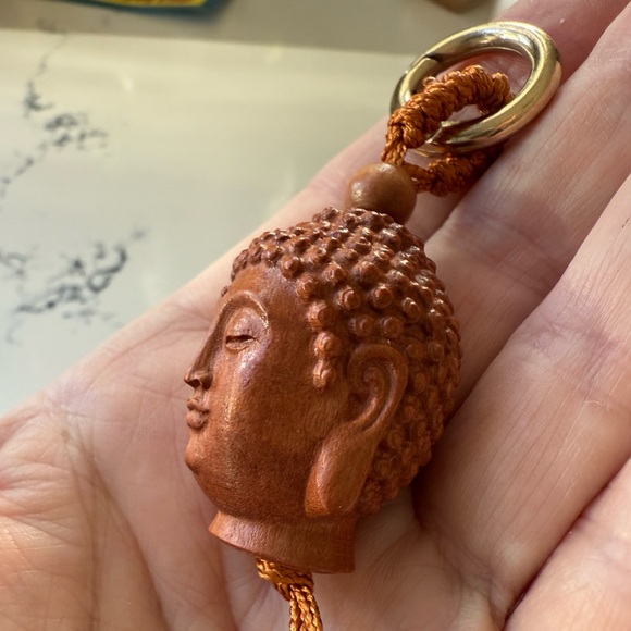Buddah key ring wood FOB boho yoga meditation new age vintage style NEW gift - Picture 3 of 7